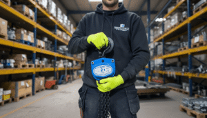 Chain-block-inspection-Team-Member-holding-chain-block-in-workshop