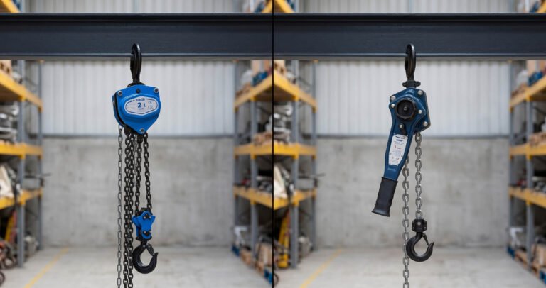 chain-block-vs-lever-hoist-chain-block-and-lever-hoist-hanging-from-i-beam