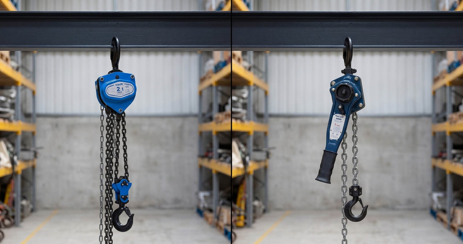 chain-block-vs-lever-hoist-chain-block-and-lever-hoist-hanging-from-i-beam