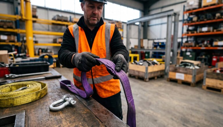 Competent person carrying out a LOLER inspection on lifting slings and shackles